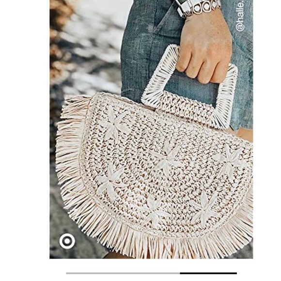 Handwoven purse Floral Straw Detail Half Moon Free Spirit Boho Tote beach bag - Picture 1 of 6